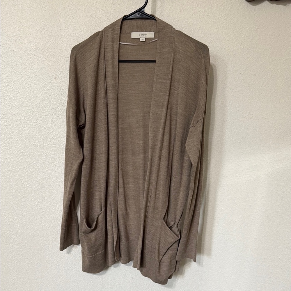 LOFT Tan Cardigan Sweater Open Front Knit